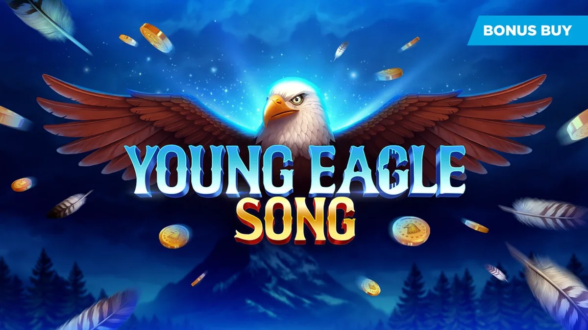Tampilan antarmuka mobile slot Young Eagle Song dengan latar belakang alam liar